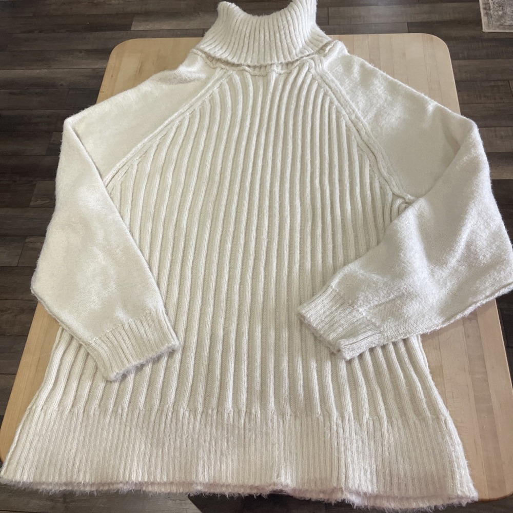 Altar'd State Fuzzy Ribbed Ivory Chunky  Super Soft Turtleneck Tunic Sweater XL